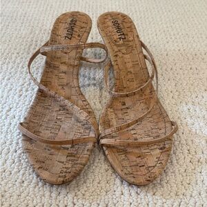 SCHUTZ Cork Strappy Slide Sandals in Tan